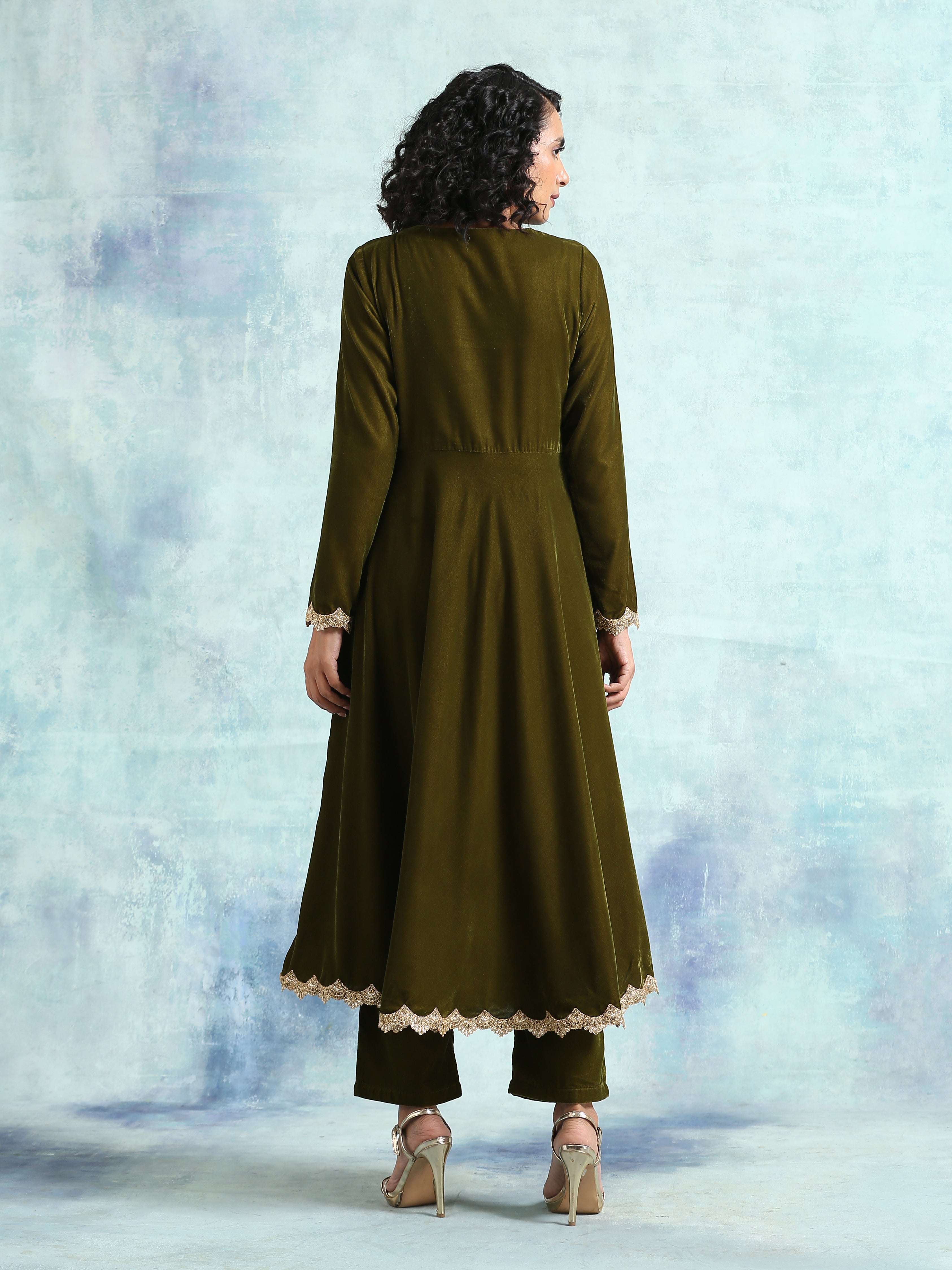 trueBrowns Mehandi Velvet Anarkali Kurta - Distacart