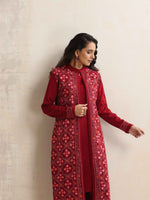 Thumbnail for trueBrowns Maroon Kashmiri Woollen Jacket 3pc Set