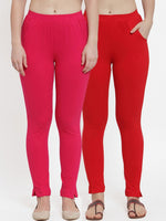 Thumbnail for TAG 7 Women Pack Of 2 Red & Pink Solid Straight-Fit Ankle-Length Leggings - Distacart