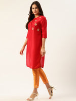 Thumbnail for All About You Women Red & Orange Embroidered Yoke Design Kurta set with Dupatta - Distacart