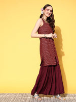 Thumbnail for All About You Women Maroon Ethnic Motifs Printed Kurti with Fusion Bottoms & With Dupatta - Distacart