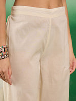 Thumbnail for Sangria Off White Floral Embroidered Mirror Work Pure Cotton Anarkali Kurta Set