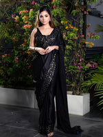 Thumbnail for Anouk Black Embroidered Sequinned Saree - Distacart