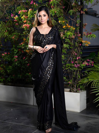 Anouk Black Embroidered Sequinned Saree - Distacart