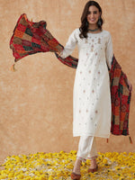 Thumbnail for Sangria Printed Flared Sleeves Kurta & Trousers With Dupatta