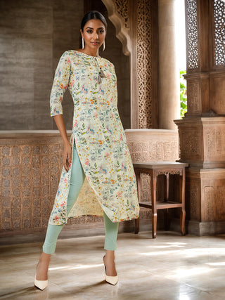 Soch Floral Printed Linen Straight Kurta - Distacart