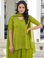 Thumbnail for Kalini Floral Embroidered Regular Kurti with Palazzos & With Dupatta - Distacart