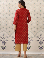 Thumbnail for Ode by House of Pataudi Maroon & Beige Printed Pure Cotton Kurta With Palazzos - Distacart