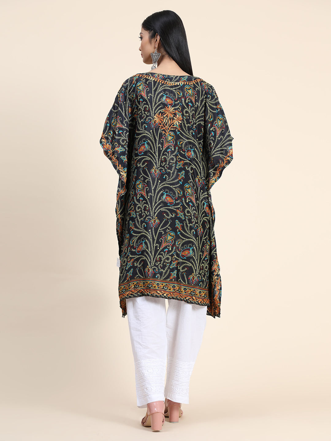 HOUSE OF KARI Ethnic Motifs Printed Chikankari Embroidery Cotton Kaftan Kurta - Distacart
