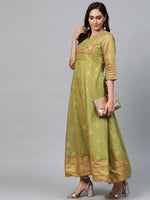 Thumbnail for AURELIA Women Green & Golden Printed Maxi Dress - Distacart