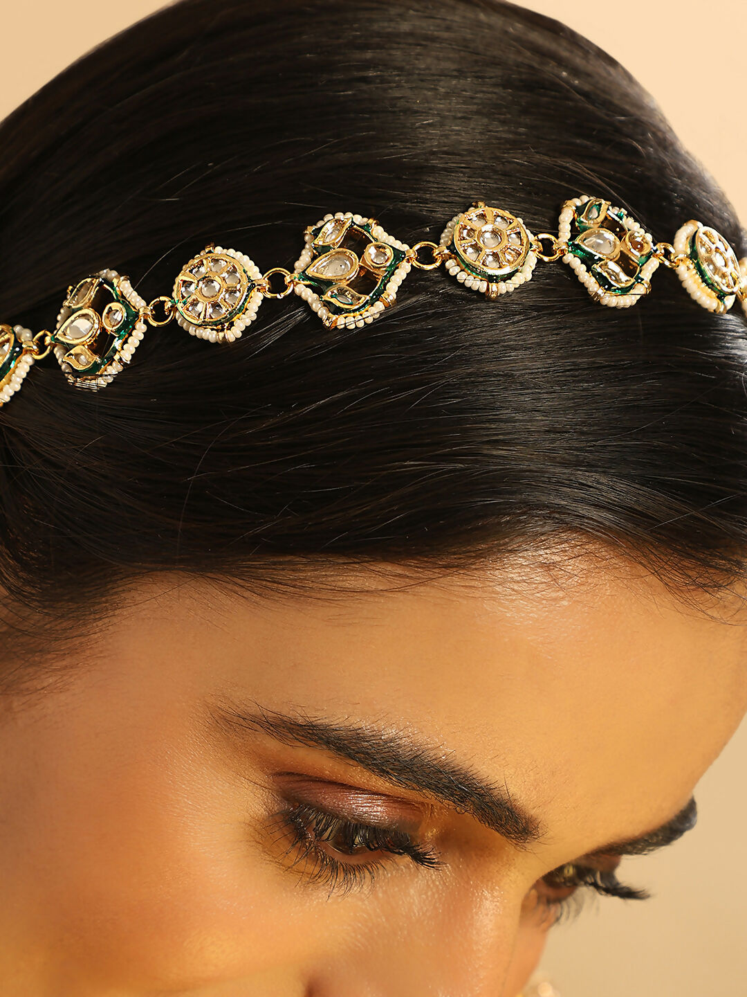 Nuyug 22K Gold Plated Kundan Ornate Royal Matha Patti