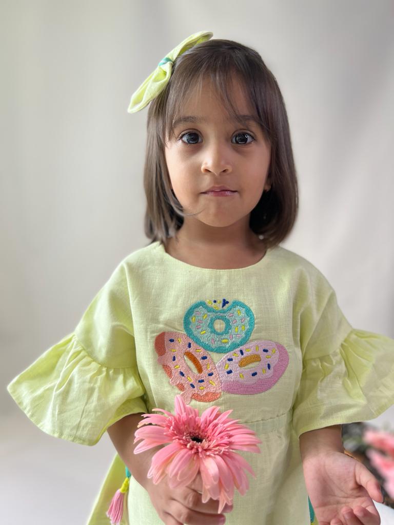 ArthLife Yellow Donuts Embroidered Dress - Distacart