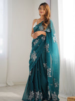 Thumbnail for Mitera Floral Embroidered Silk Blend Saree - Distacart