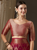 Thumbnail for Anouk Burgundy & Gold-Toned Woven Design Zari Pure Georgette Kanjeevaram Saree - Distacart