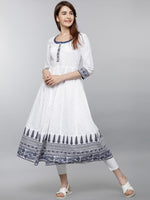 Thumbnail for Vishudh Women White & Navy Blue Printed Anarkali Kurta