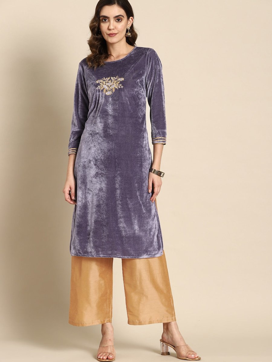 All About You Women Velvet Finish Yoke Design Regular Kurta with Palazzos - Distacart