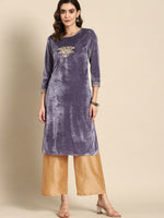 Thumbnail for All About You Women Velvet Finish Yoke Design Regular Kurta with Palazzos - Distacart
