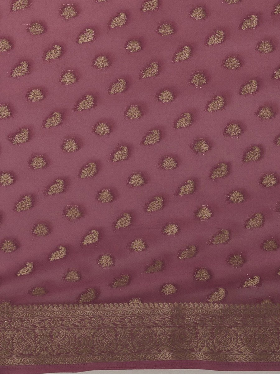 Anouk Mauve & Gold-Toned Woven Design Zari Pure Georgette Kanjeevaram Saree - Distacart
