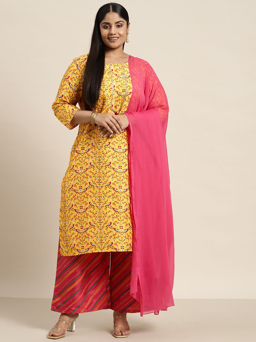 Sztori Plus Size Ethnic Motifs Printed Kurta with Palazzos & Dupatta - Distacart
