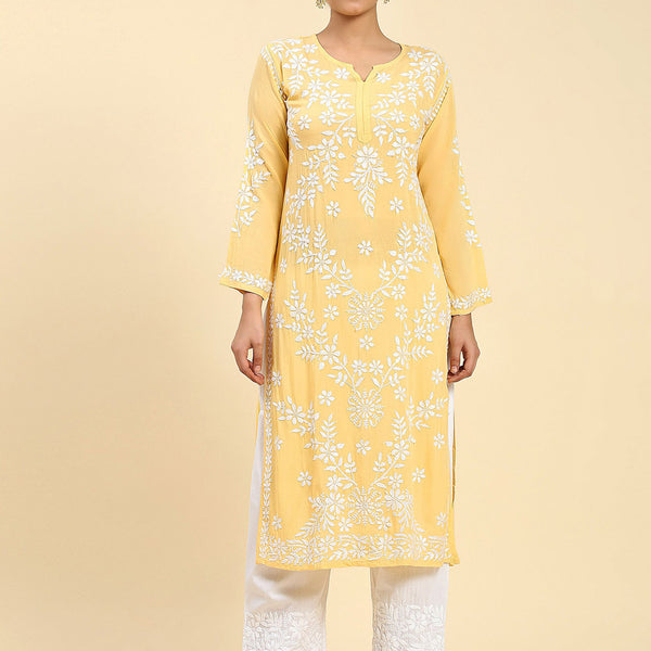 HOUSE OF KARI Ethnic Motifs Embroidered Chikankari Straight Kurta - Distacart