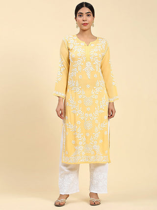 HOUSE OF KARI Ethnic Motifs Embroidered Chikankari Straight Kurta - Distacart