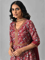 Thumbnail for AURELIA Maroon & Gold-Toned Zari Embroidered Floral Printed Choker Maxi Dress