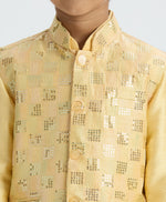 Thumbnail for Joban Fashion Kids Island Elegant Box Sequence work Nehru Jacket Full Sleeves Kurta, Pyjama Set - Golden - Distacart