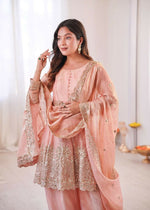 Thumbnail for Teeya Creation Light Peach Color Fendy Satin Silk Embroidery Work Party Wear Salwar Suit - Distacart