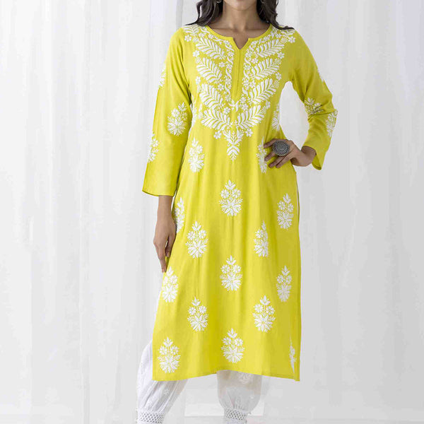 HOUSE OF KARI Floral Embroidered Chikankari Straight Kurta - Distacart