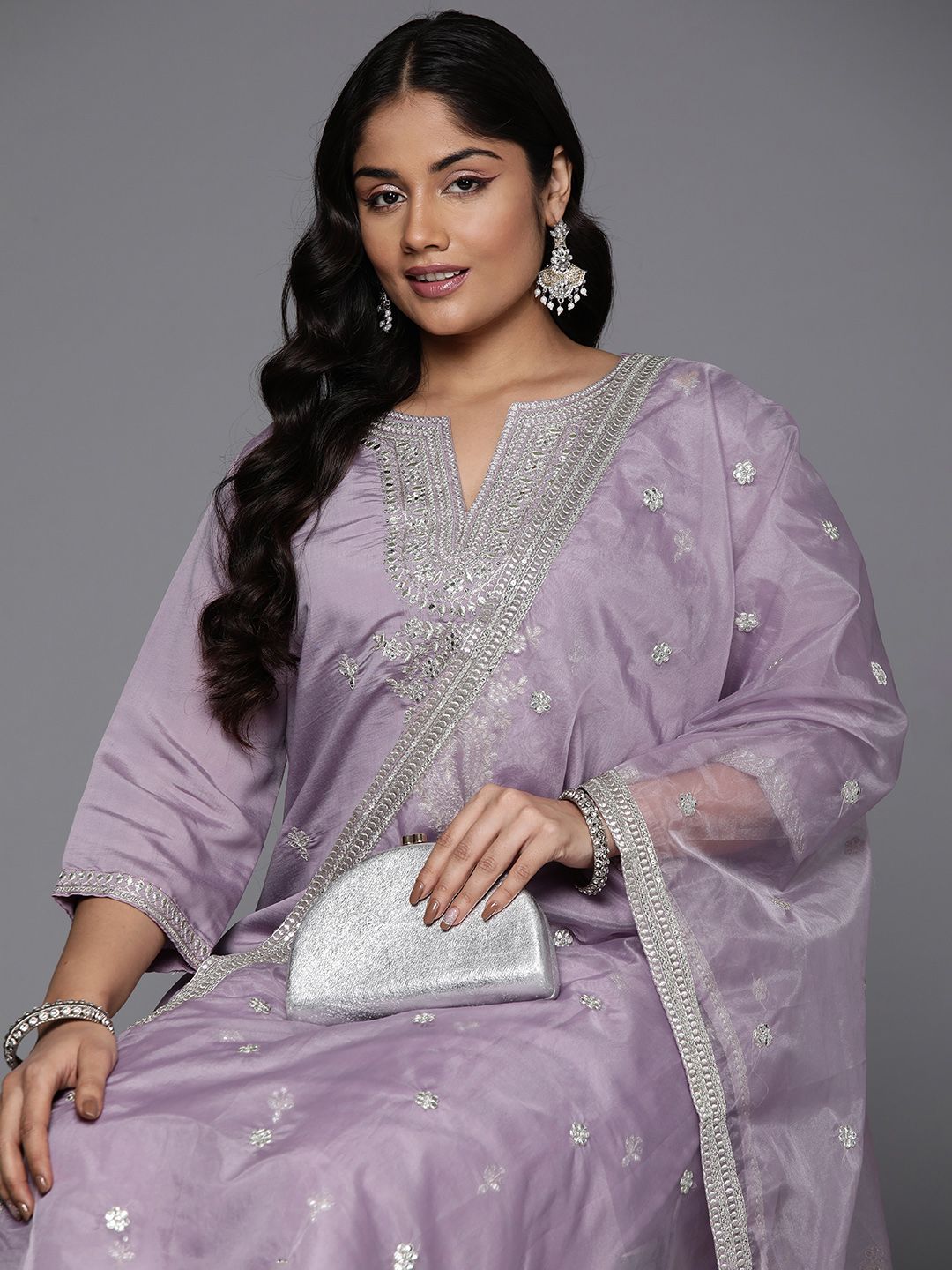 Indo Era Plus Size Embroidered Regular Sequinned Kurta with Trousers & With Dupatta - Distacart