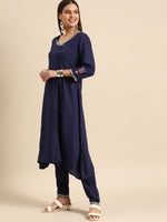 Thumbnail for All About You Women Navy Blue Embroidered Kurta with Trousers - Distacart