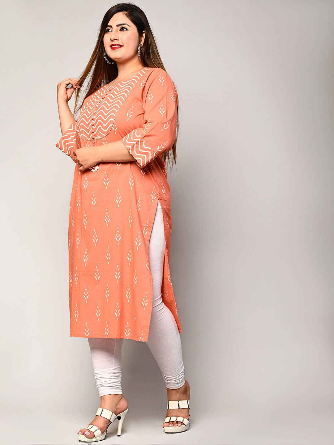 Swasti Women Peach-Coloured Ethnic Motifs Embellished Floral Kurta - Distacart