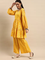 Thumbnail for Anouk Women Yellow Bandhani Printed Pure Cotton Kurta with Palazzos - Distacart