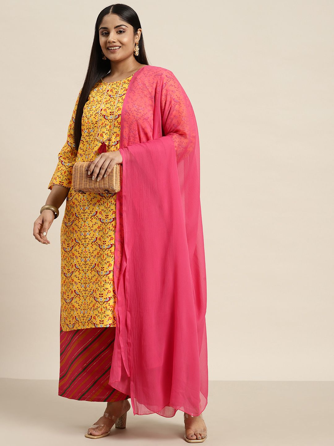 Sztori Plus Size Ethnic Motifs Printed Kurta with Palazzos & Dupatta - Distacart