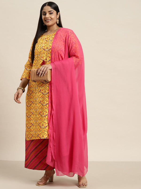 Sztori Plus Size Ethnic Motifs Printed Kurta with Palazzos & Dupatta - Distacart