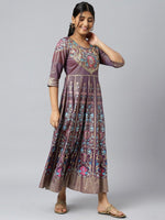 Thumbnail for AURELIA Purple & Gold Ethnic Motifs Printed Maxi Dress