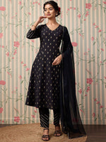 Thumbnail for Ode by House of Pataudi Floral Printed Regular Kurta with Trousers & With Dupatta - Distacart