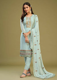Thumbnail for Ice Blue Swarovski Work & Embroidered Eid Wear Salwar Suit - Emponline - Distacart