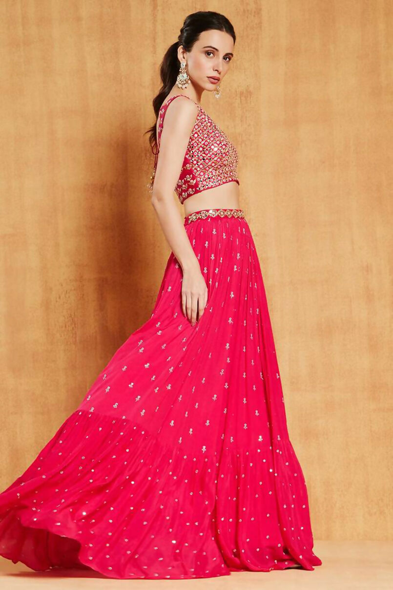 Jyoti Fashion Graceful Rani Pink Sequence with Zari Embroidered Faux Georgette Lehenga Choli with Dupatta - Distacart