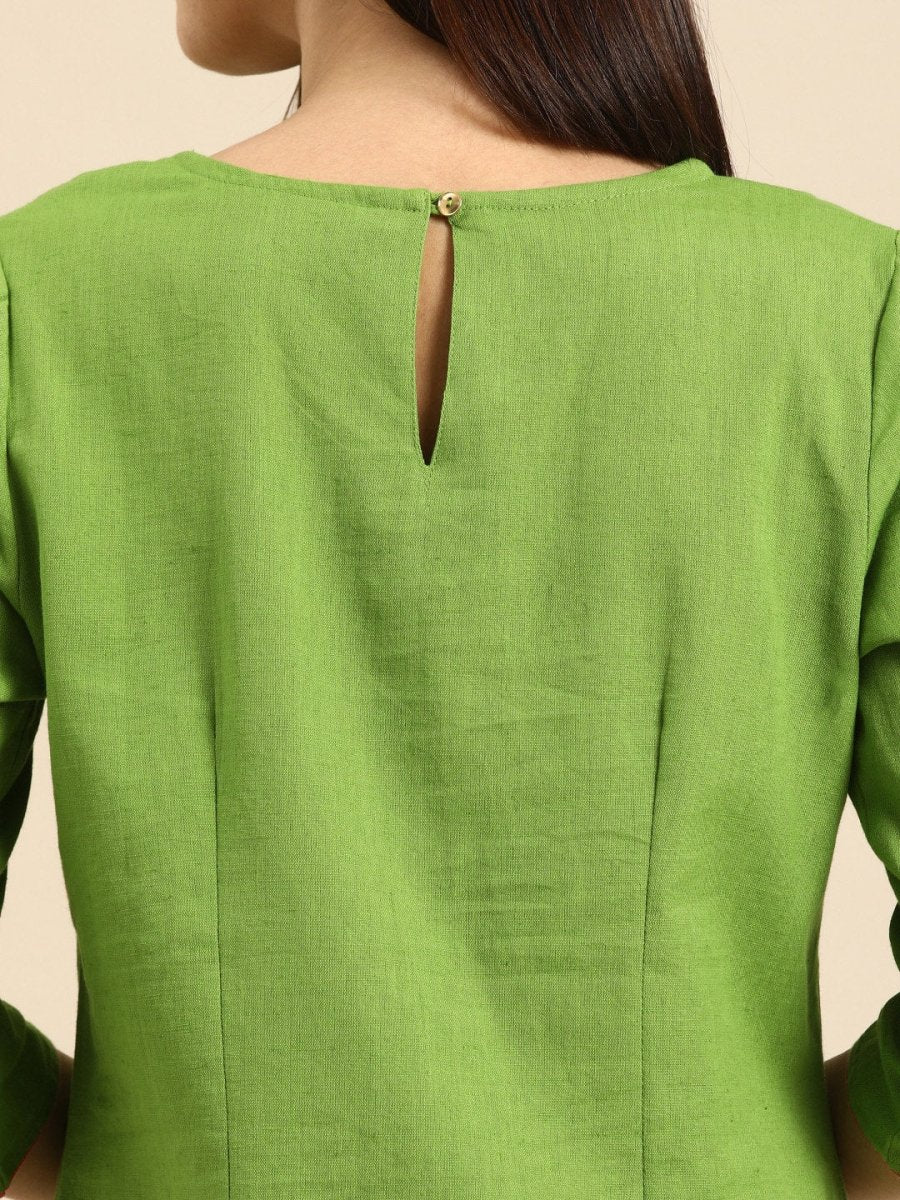All About You Women Green & Pink Ethnic Motifs Yoke Design Thread Work Pure Cotton Kurta - Distacart