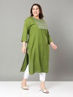 Thumbnail for Sztori Plus Size Floral Yoke Design Thread Work Straight Kurta