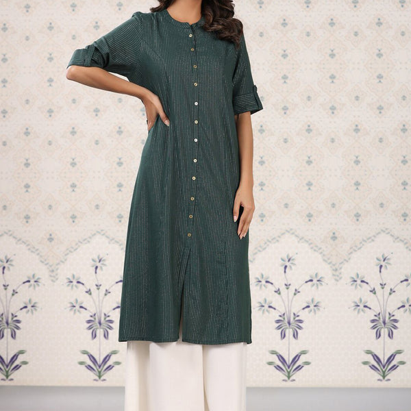 Ode by House of Pataudi Striped Roll Up Sleeves Pure Cotton Kurta - Distacart