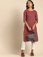 Thumbnail for All About You Women Maroon Printed Pure Cotton Kurta with Trousers - Distacart