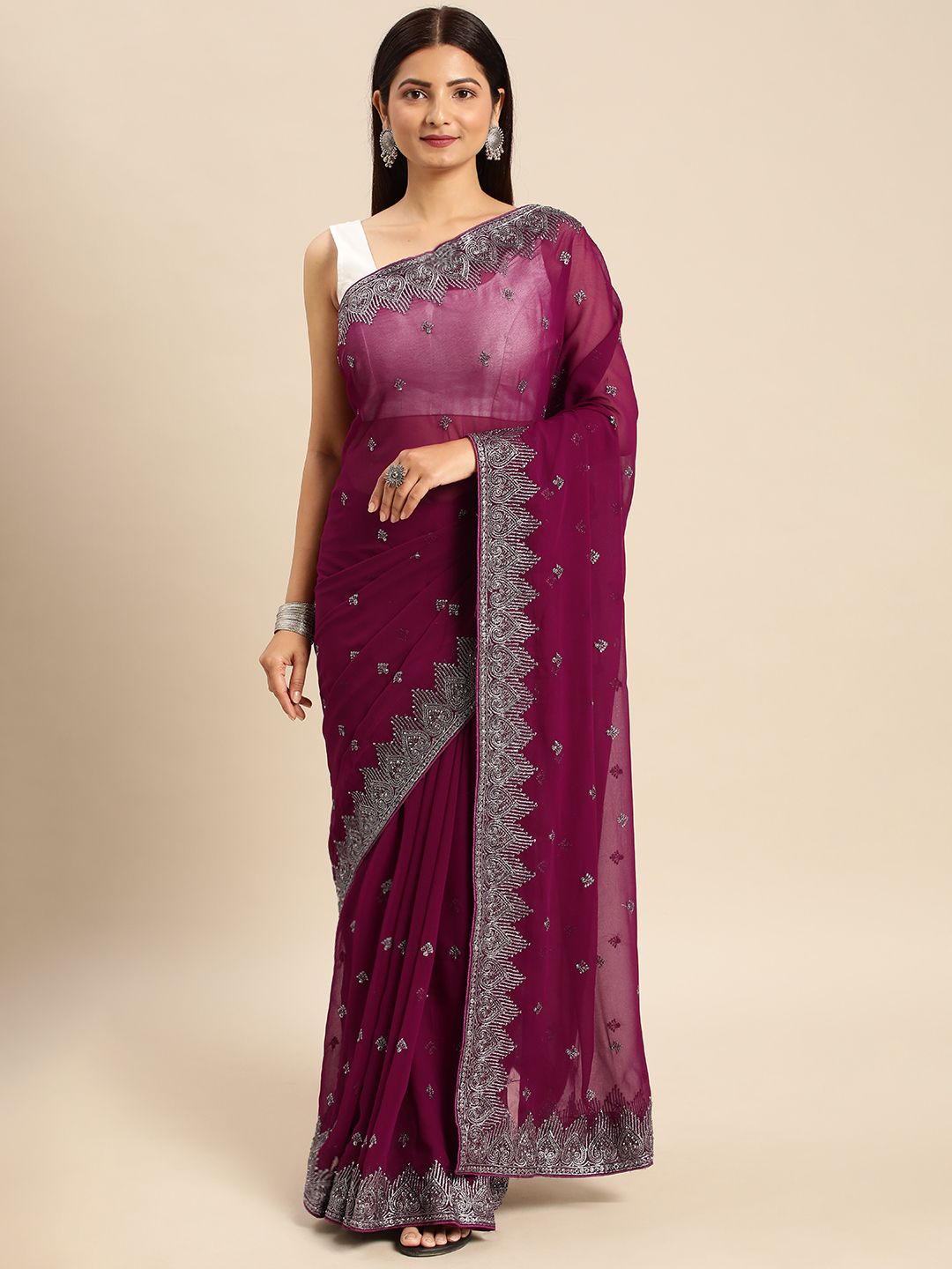 kasee Embroidered Ethnic Motifs Zari Pure Georgette Saree - Distacart