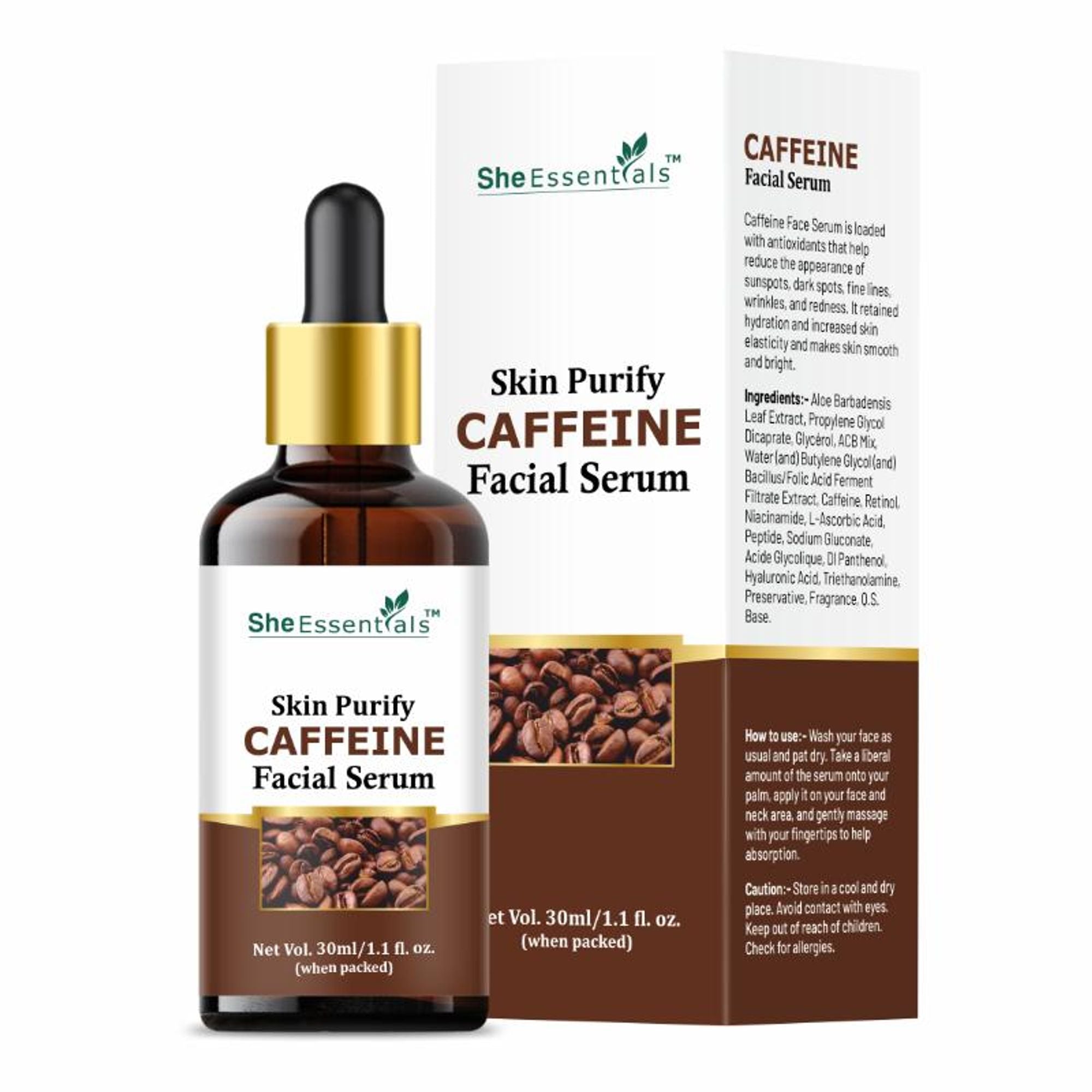 She Essentials Coffee Face Serum For Hydration & Sun Damage Protection - Antioxidant-Rich