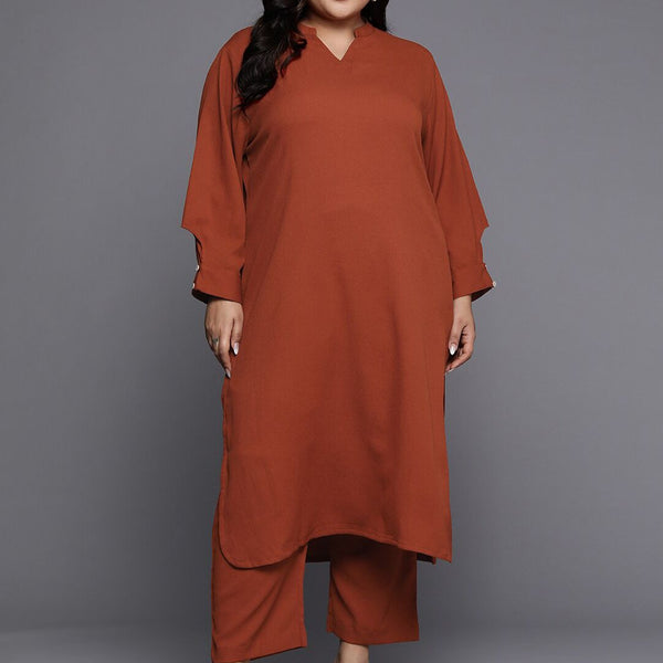 Sztori Plus Size Mandarin Collar Straight Kurta With Trouser - Distacart