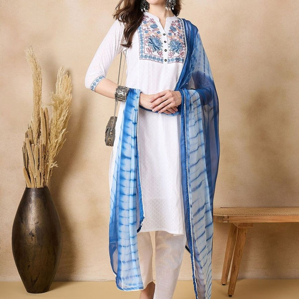 Anouk Regular Thread Work Pure Cotton Kurta with Trousers & With Dupatta - Distacart