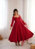 Thumbnail for Lehenga Mart Designer Anarkali Suit With Kurta, Pant, Dupatta For Women-Maroon - Distacart