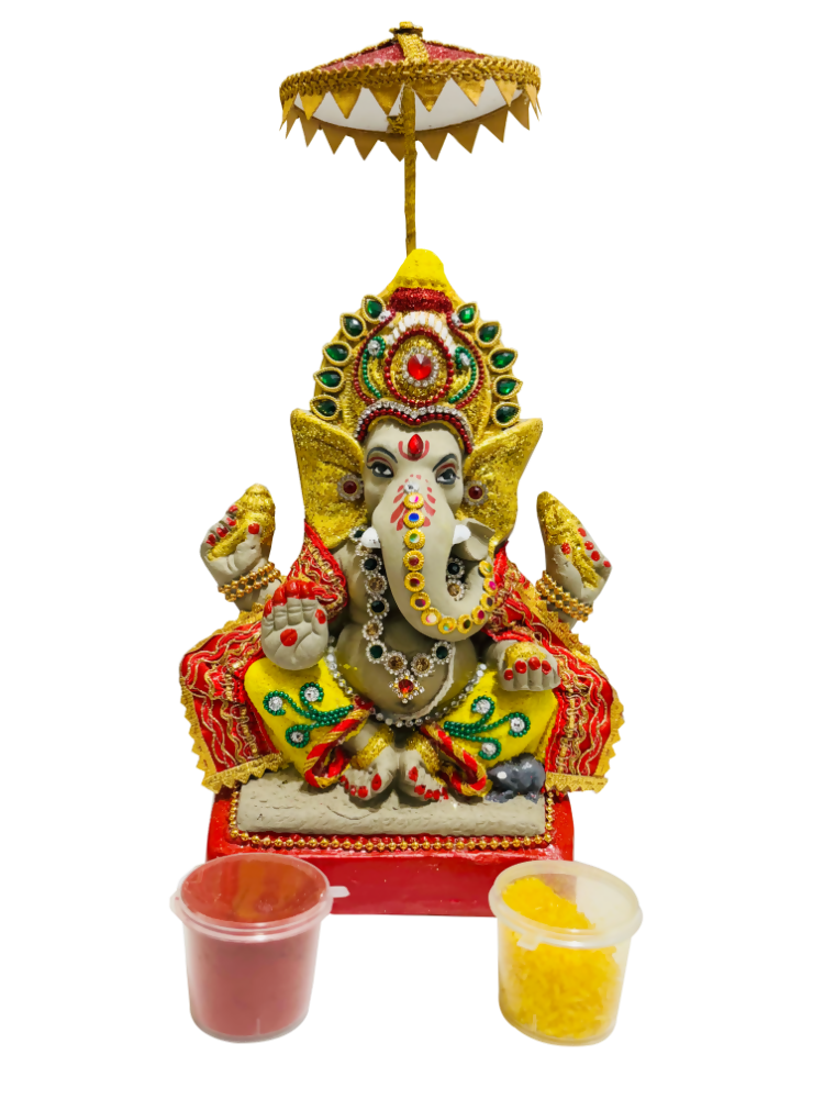 Eco-Friendly Ganesh Idols (Non-Toxic Colors) With Chatri, Kumkum & Akshat - Limited Time Offer - Distacart