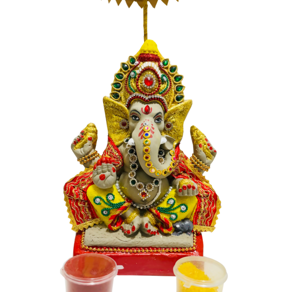 Eco-Friendly Ganesh Idols (Non-Toxic Colors) With Chatri, Kumkum & Akshat - Limited Time Offer - Distacart